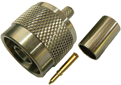 Low P.I.M. N-type male crimp connector plug for RG223/RG142 – tri-metal plated